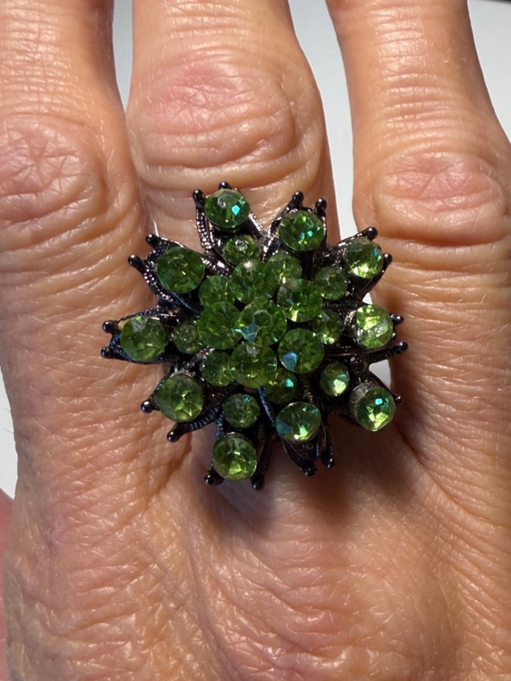 Green Crystal Floral Statement Ring - Women's Jewelry Adjustable Band